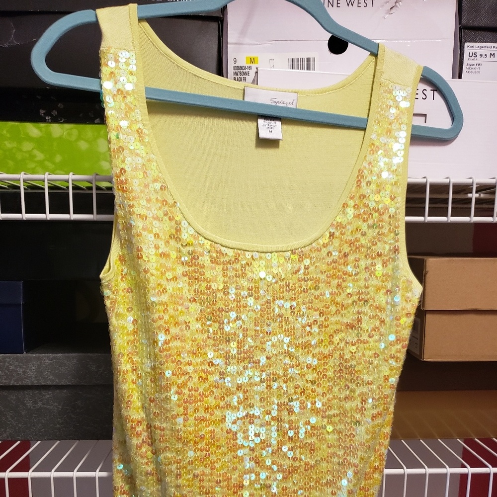 Yellow/light green color sequined tank top